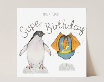 Superhero penguin birthday card