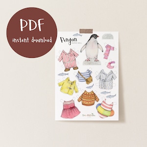 Penguin paper doll - PDF digital download