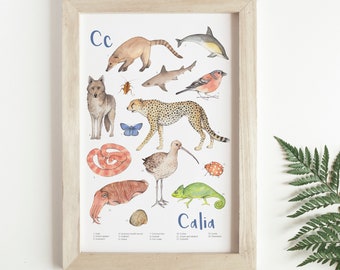 Children's animal print - personalised wall art