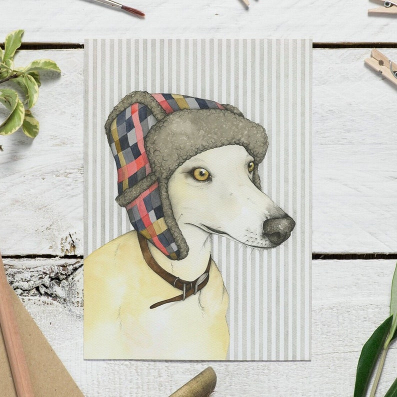 Whippet dog in a hat note card image 2