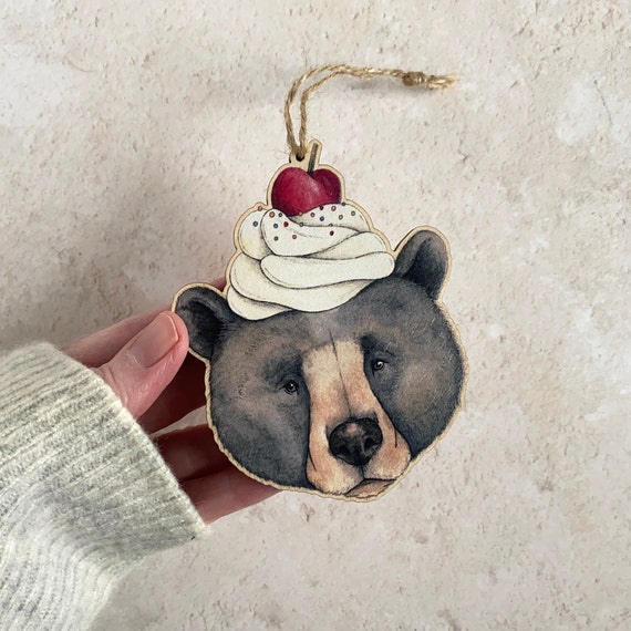 Black bear illustration wooden decoration