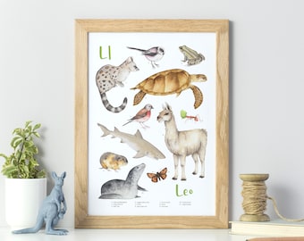 Animal alphabet personalised print