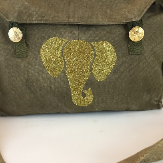 Gold Elephant Bling on Military Messenger Canvas … - image 6