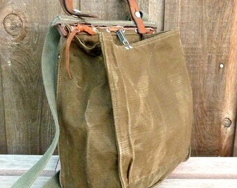 Vintage Canvas and Leather Military Bag / Swiss Satchel - Cleaned and Sanitized