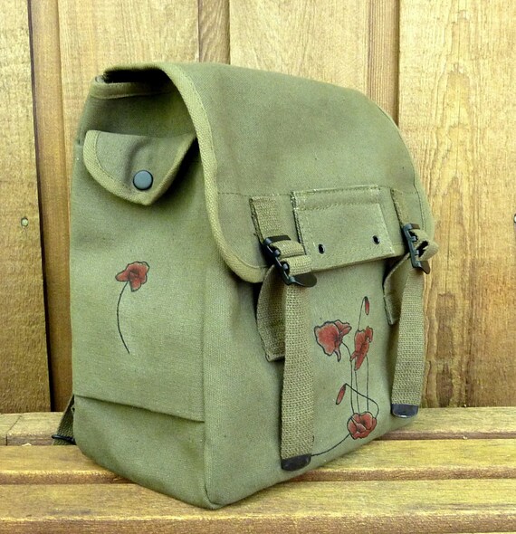 Small Canvas Messenger Backpack / Rucksack Hand Painted Etsy