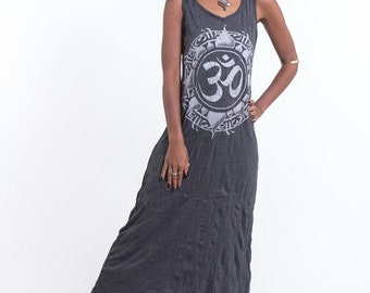 Soft Black & Silver Tank Travel Dress - Yoga Om - Ankle length - Namaste