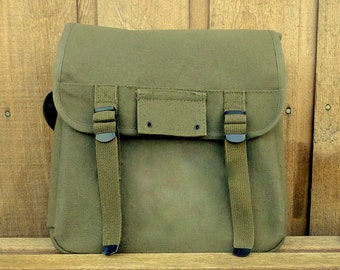 Large Canvas Backpack /Rucksack Messenger Bag with Handcrafted Vintage Reclaimed Teak Charm