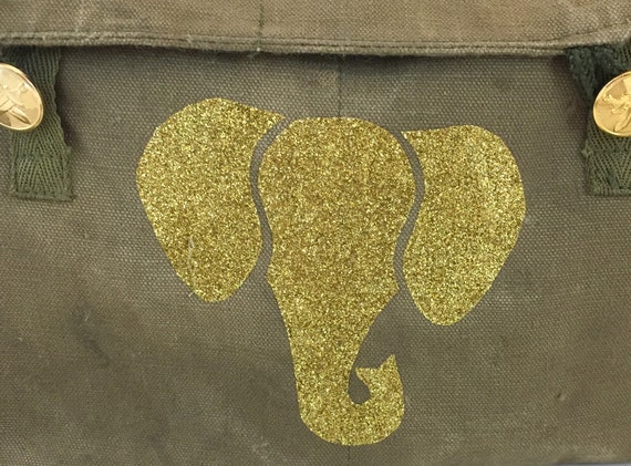 Gold Elephant Bling on Military Messenger Canvas … - image 4
