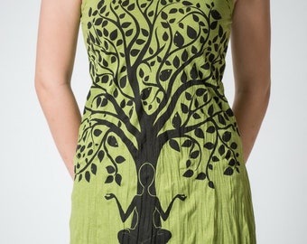 Lime Green Tank Travel Dress - Tree of Life - Meditation - Medum