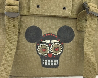 ᗪᗩY Oᖴ TᕼE ᗪEᗩᗪ / Día de los Muertos Mickey on Small Canvas Messenger Bag Backpack Rucksack - Hand Painted