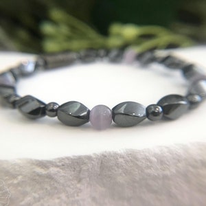 Pain relieving + protection therapy bracelet | lavender cat&#39;s eye + magnetic hematite | single-strand bracelet for overall wellness