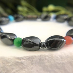 Pain relieving + protection boosting bracelet | multi-color cat&#39;s eye + magnetic hematite | single-strand bracelet for overall wellness