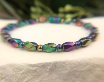 Rainbow Magnetic Hematite Bracelet | Twist Bead Therapy
