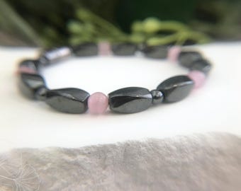Magnetic Hematite Bracelet | Pink Cat's Eye Gemstone, Wellness Jewelry