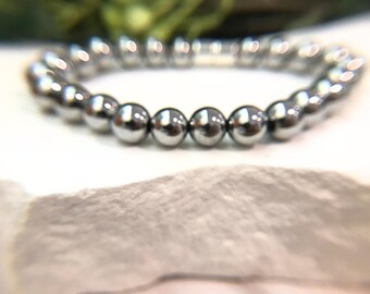 Magnetic Hematite Bracelet | 8mm Silver Metallic Bead, Pain Relief