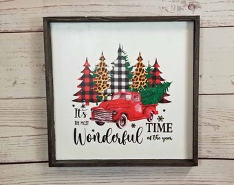 Most Wonderful Time of the Year Red Truck Christmas Wall Hanging Sign