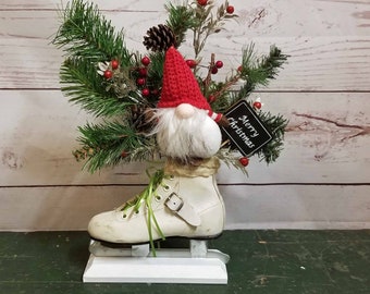 Gnome Skate Christmas Mantel Decor or Wall Hanging