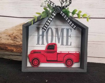 Red Truck Home Shelf Sitter Tiered Tray Decor