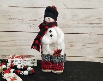 Holiday Fabric Snowman with Buffalo Plaid Boots