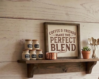 Coffee & Friends Make the Perfect Blend Wood Sign – Hand-Painted Rustic Coffee Bar Decor