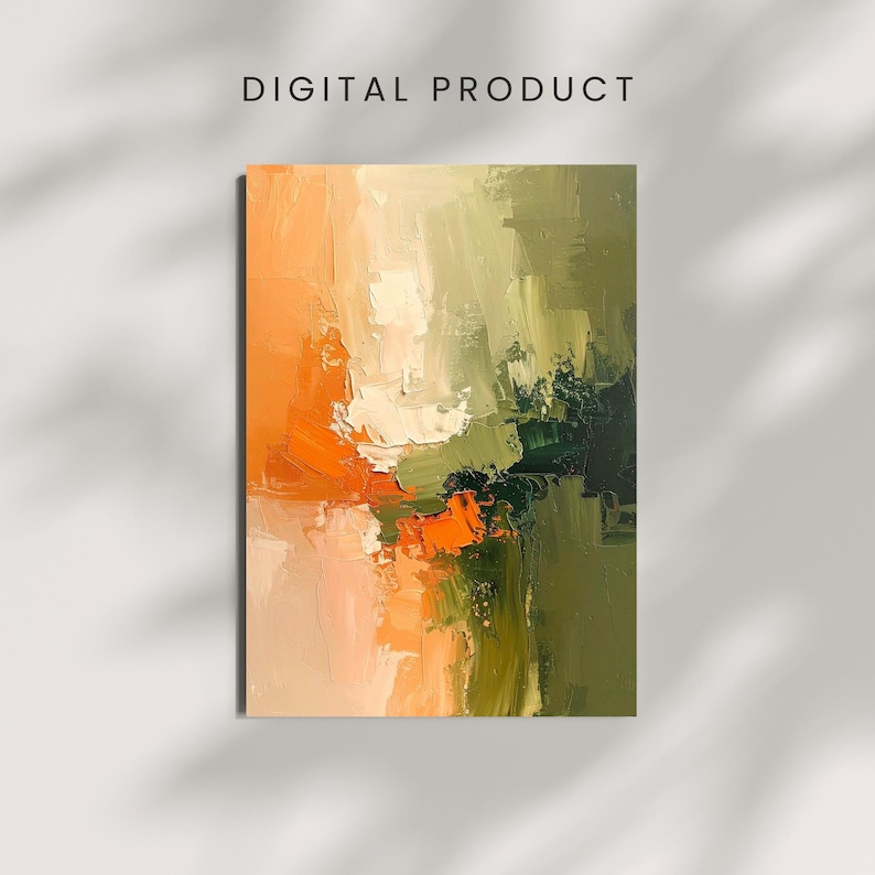 Abstract Green and Orange Texture Digital Print | A3 Modern Wall Art ...