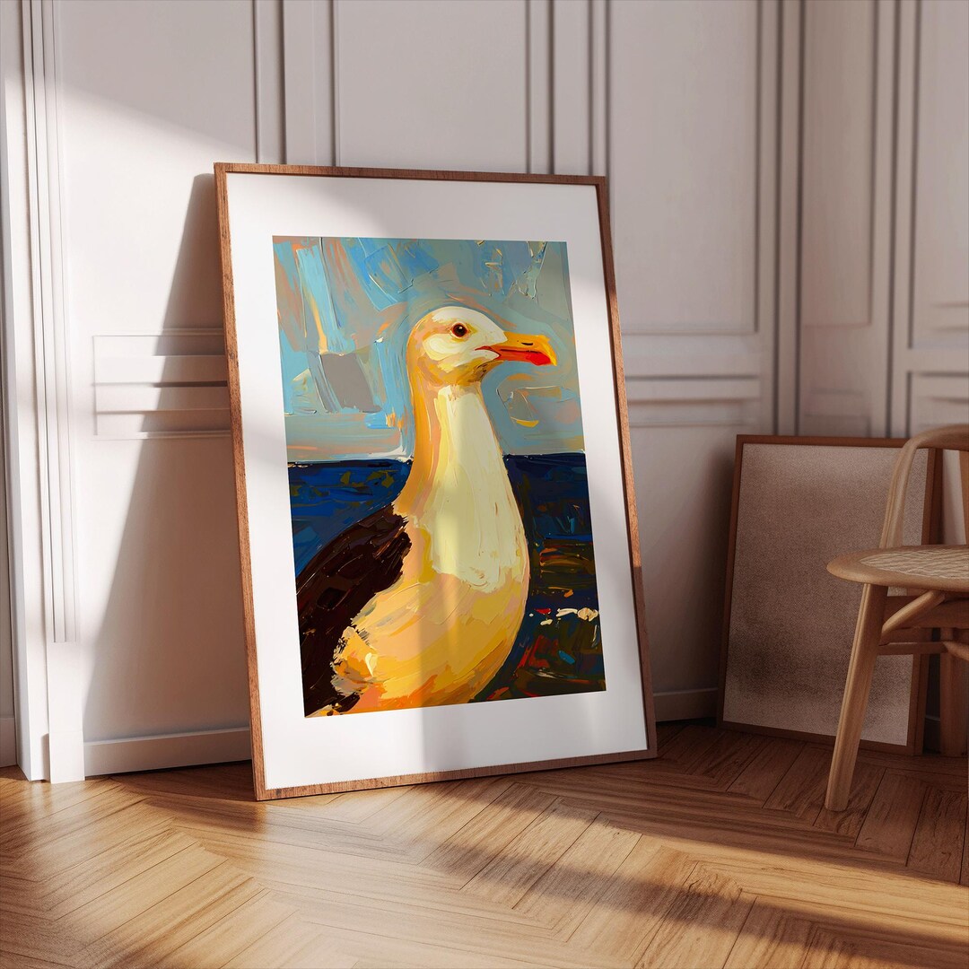 Seagull Oil Painting Digital Print (A3) – Coastal Bird Wall Art ...