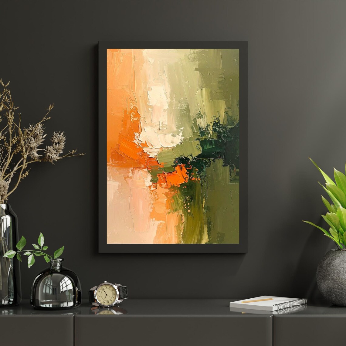 Abstract Green and Orange Texture Digital Print | A3 Modern Wall Art ...