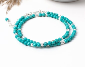 Turquoise Wrap Bracelet, Sterling Silver with Natural Semi Precious Turquoise Gemstones, December Birthstone