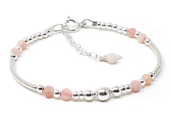 Pink Opal Bracelet, Sterling Silver October Birthstone Jewellery Gift for Her