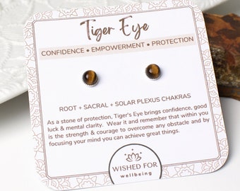 Tiger's Eye Sterling Silver Studs, Healing Crystal Earrings, Confidence, Protection