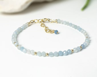 Aquamarine Bracelet, Dainty Layering Gemstone Jewellery, March Birthstone Gift for Her