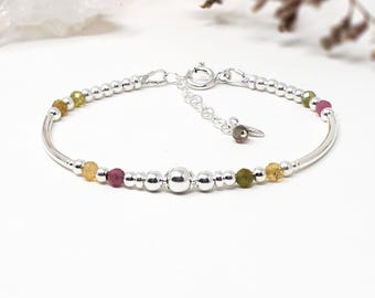 Multi Tourmaline Bracelet, Sterling Silver October Birthstone Jewellery Gift for Her