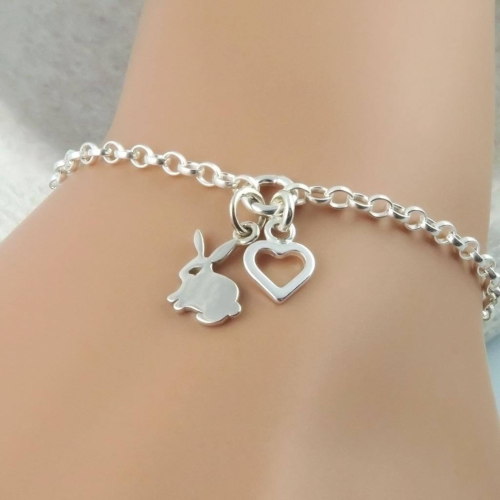 Silver Bunny Bracelet Sterling Silver Rabbit and Heart Etsy