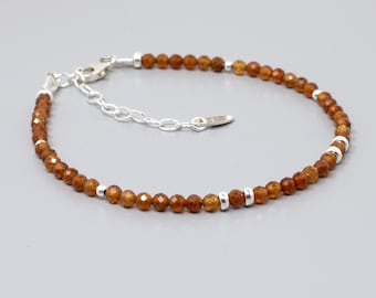 Hessonite Garnet Bracelet, Sterling Silver January Birthstone Jewellery Gift for Her