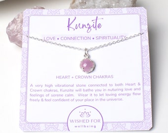 Kunzite Necklace Sterling Silver, Healing Crystal Jewellery, Divine Love, Empathy, Connection