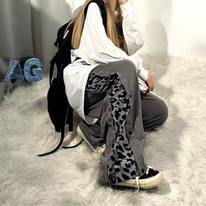Y2K Street Sytle Waist Straight Pants Leopard Print Women Long Pant