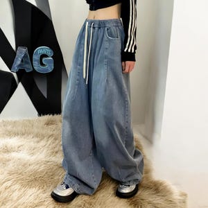 Vintage Baggy Jeans Women Streetwear Straight Basic Y2k Trouser Elastic High Waist Oversize American Denim