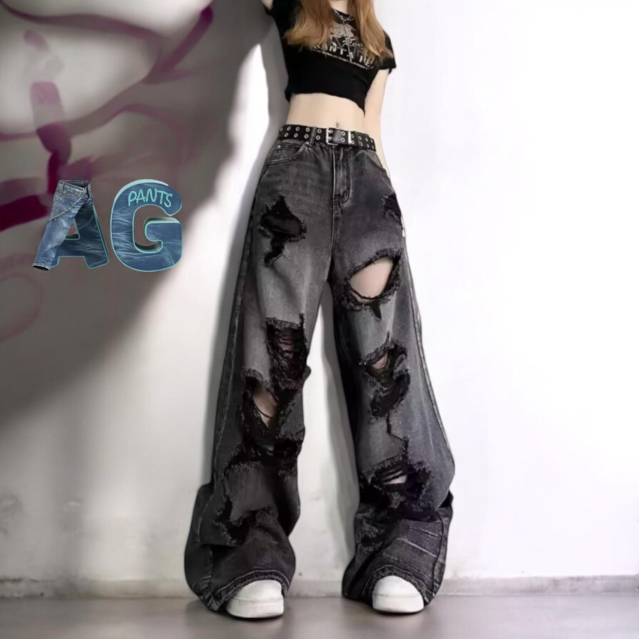 thumbnail interactive-video image 1 of Redseventy Women's Bootcut Jeans – Flare Denim, Ripped Cut Out, Stretch, Belt Included, Sizes XS-XL, Low Rise, L32 1 of 4