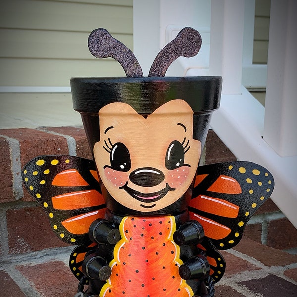 Painted Clay Pot BUTTERFLY, Hand Painted Terra Cotta Pot, Pot Heads