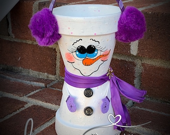 Clay Pot People SNOW MAN, Terra Cotta Pot People, Pot Heads Christmas