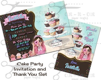 Digital Birthday Invitation - Cake Party, Cupcake Party