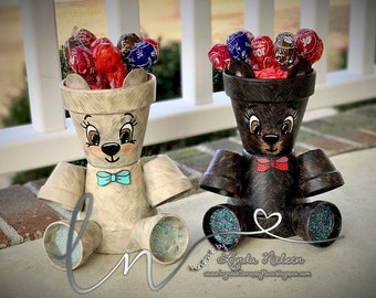 Painted Clay Pot TEDDY BEAR, Clay Pot People, Pot Heads, Baby Shower Gifts