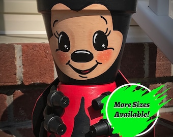 Clay Pot LADYBUG, Handmade Terra Cotta Clay Pot People, Pot Heads