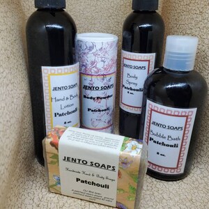 Patchouli gift collection, patchouli lotion, body mist, body powder, soap and bubble bath image 4