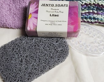 Small Soap Gift Set, Homemade Soap, Soap Lift, Knitted Washcloth, Soap Dish, Soap bag, gift for women and or men, bridesmaid gift, Self Gift