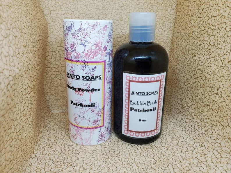 Patchouli gift collection, patchouli lotion, body mist, body powder, soap and bubble bath image 7