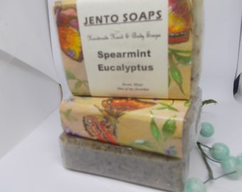 Spearmint Eucalyptus Homemade Soap, essential oil soap, royalty soap, self care gift, herbal mint scrubby soap, affordable teachers gift,