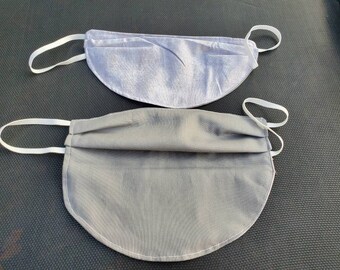 Gray and white open bottom face mask, 2 layer face mask, reversible, 2 sizes, with or without nose wire