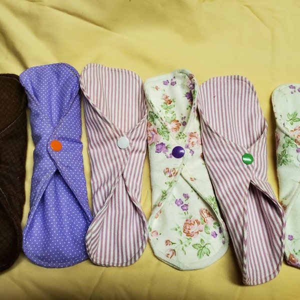 Assorted pantyliners, all flannel cloth pantyliners, 2 layers reusable, reversible, washable liners, cam snaps closure