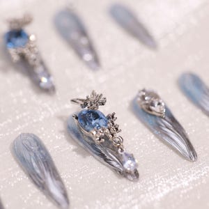 Silver 3D Chrome Press-On Nails: Butterfly Y2K Nail Art